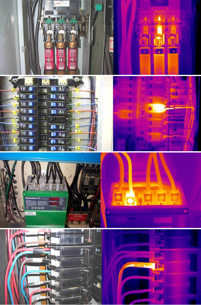 Infrared scan samples - compare what you see (left) with the heating sources (right(